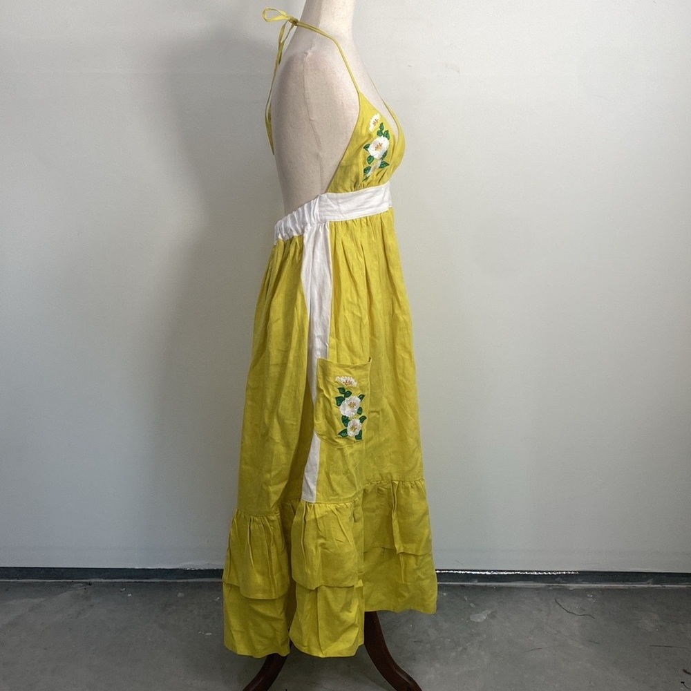 Fanm Mon Halter Linen Dress Medium Floral Embroidered NWT - Picture 6 of 14